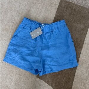 H&M Blue Linen High-Waist Elastic Shorts